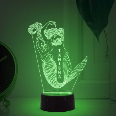 3D Mermaid Led Night Light with Multicolored Light Customized with Name Gift for Birthday Kid , Girl room decoe